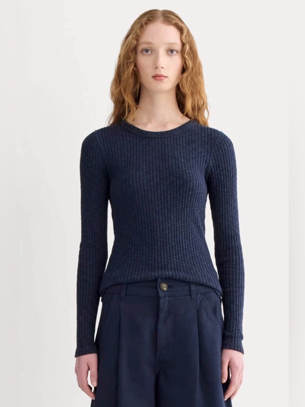 New Everlane THE COZY RIB LONG-SLEEVE TEE Navy Size XL